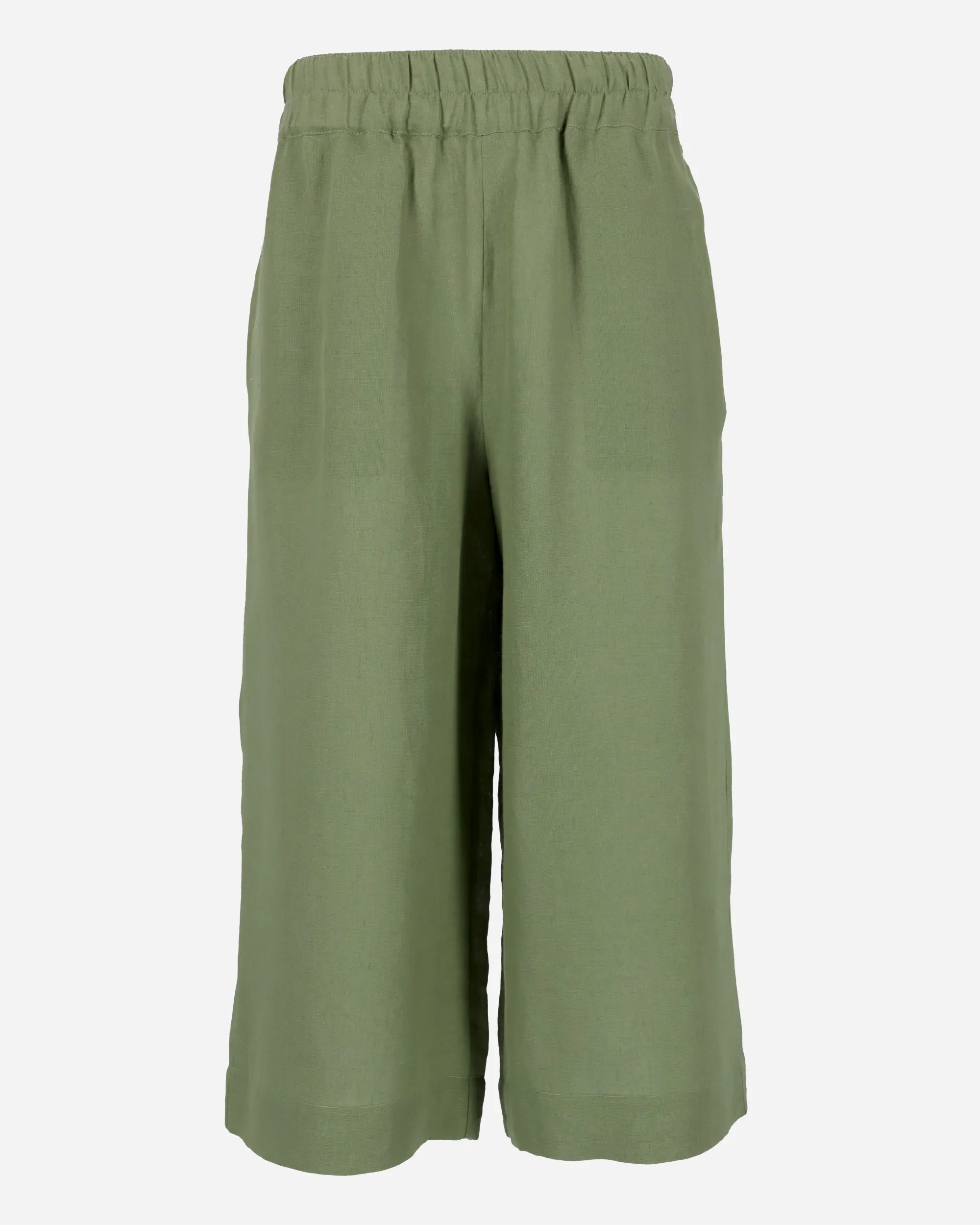 Wide leg linen culotte pants BRUNY in Forest green