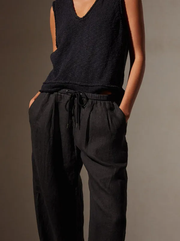 Wide Leg Linen Pant in Black