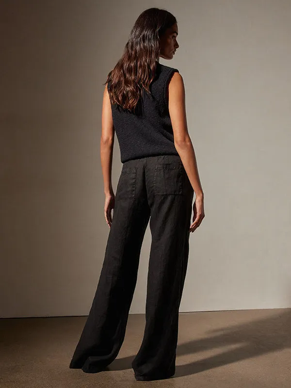 Wide Leg Linen Pant in Black