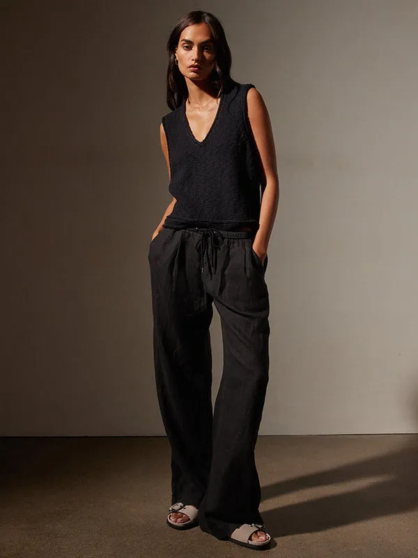 Wide Leg Linen Pant in Black