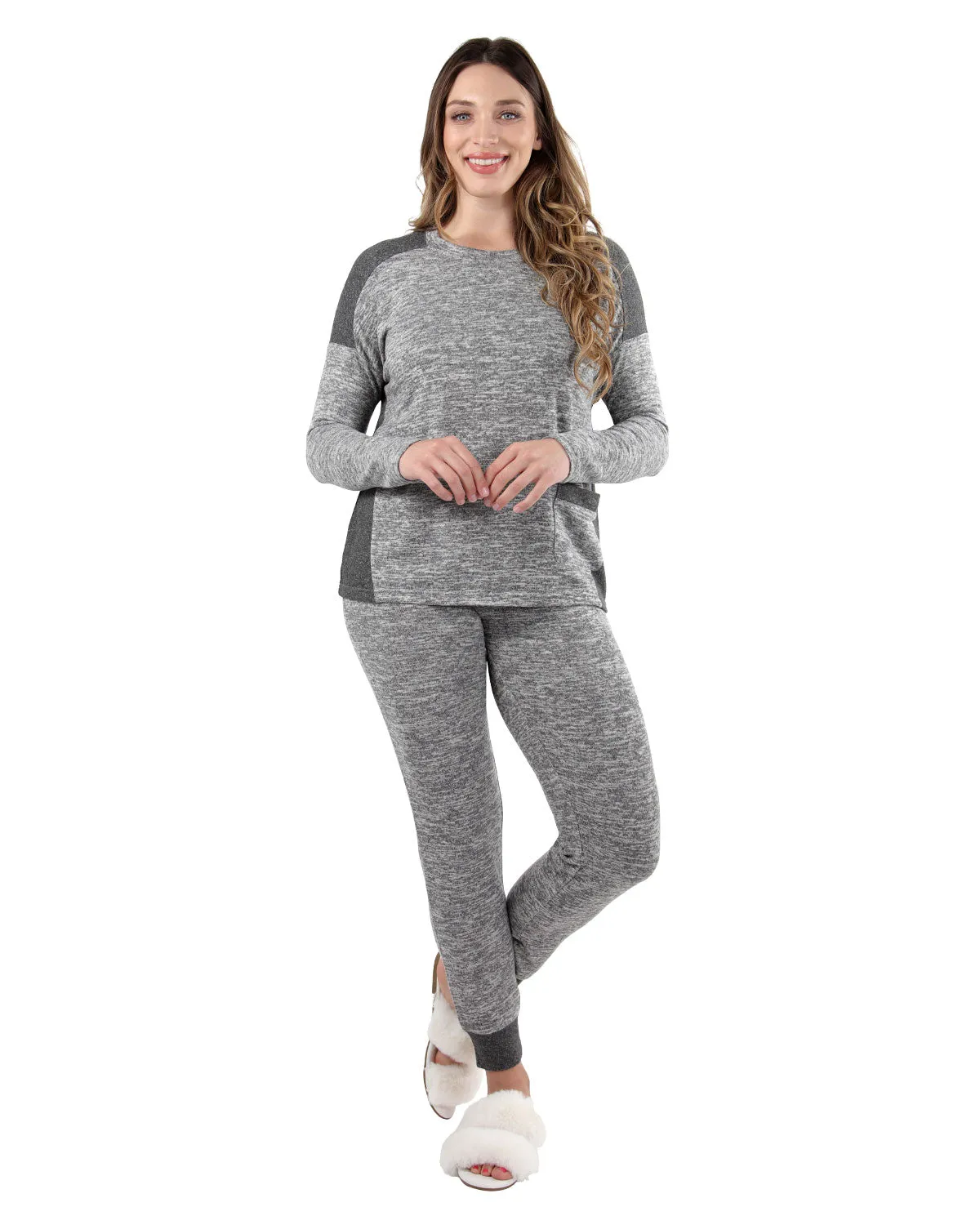 Women's Colorblock Heathered Sweater-Knit Pajama Set