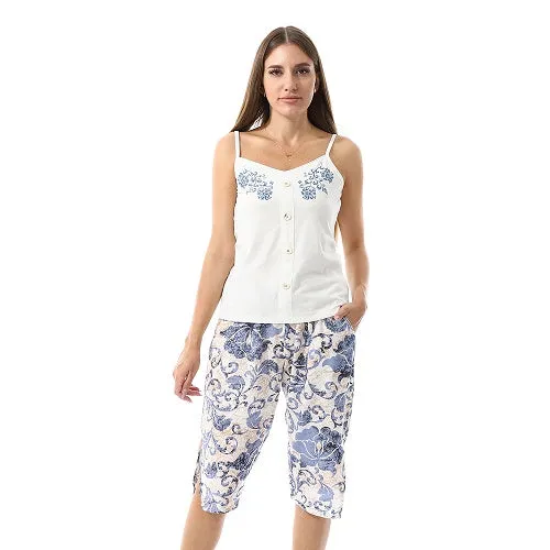 Women's Floral Print Pajama Set-Blue