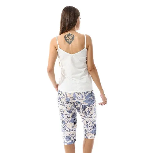 Women's Floral Print Pajama Set-Blue