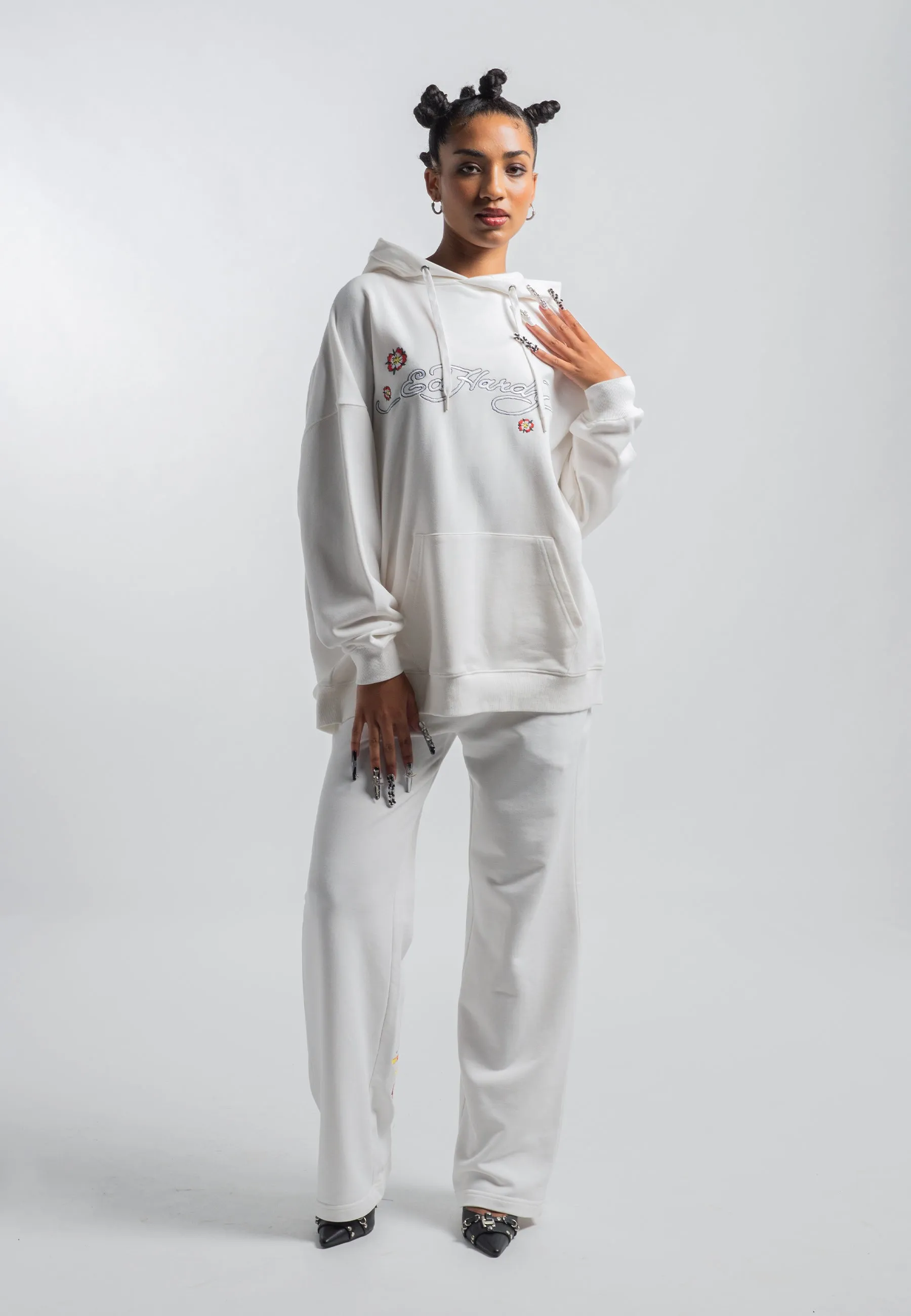 Womens Geisha World Relaxed Joggers - White