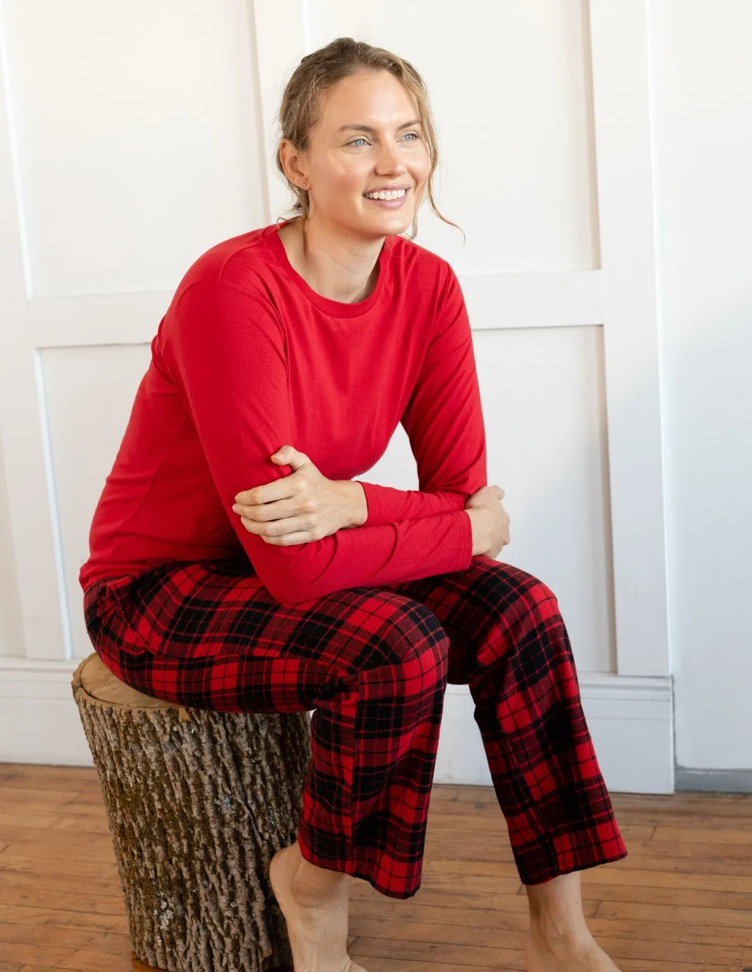 Women's Red & Black Plaid Flannel Pajama Sets