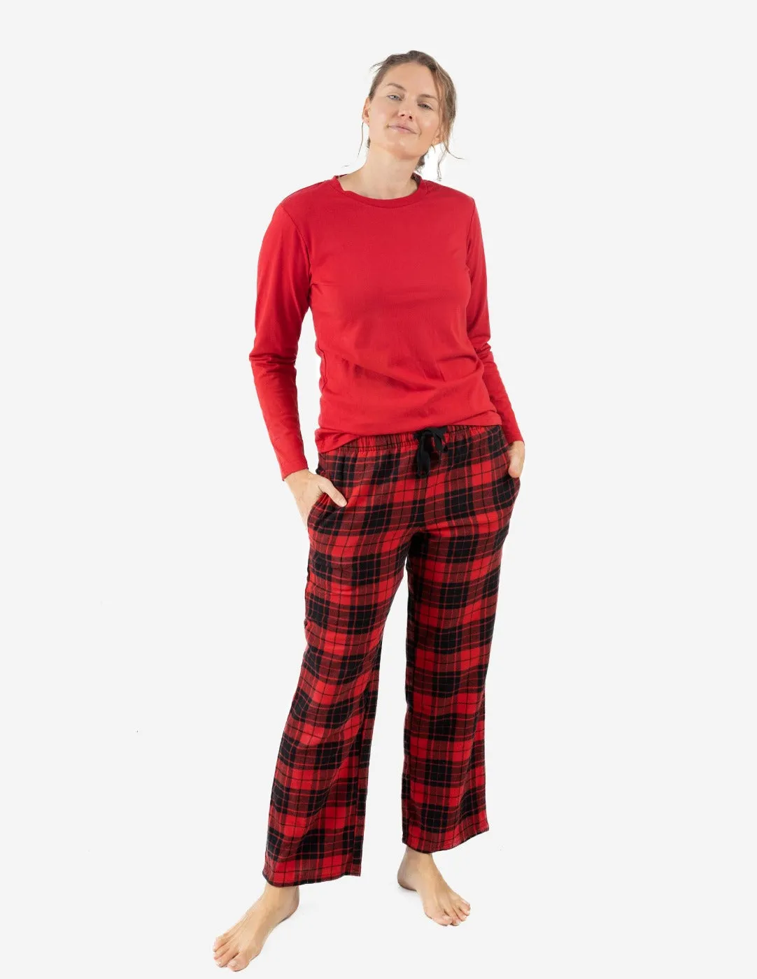 Women's Red & Black Plaid Flannel Pajama Sets